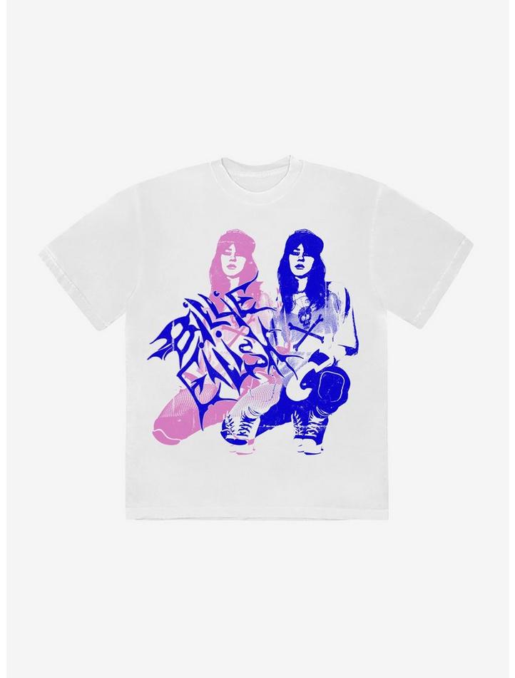 Billie Eilish Pink & Blue Double Boyfriend Fit Girls Premium Tee, Classic Style T-Shirt