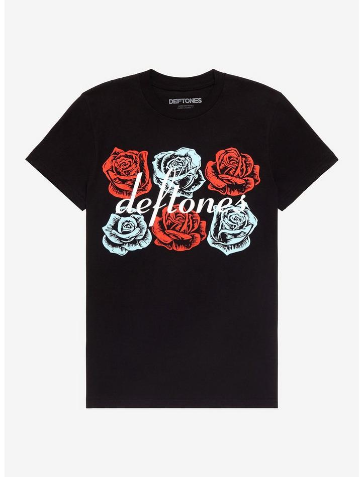 Deftones Red & Blue Roses Boyfriend Fit Girls Premium Tee, Classic Style T-Shirt