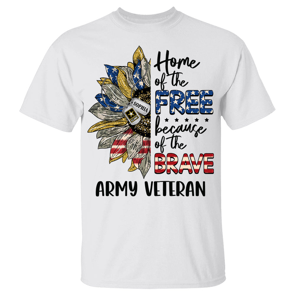 Home Of The Free Because Of The Brave Sunflower American Flag Personalized Shirt For Female Veteran Shirt, Personalized Shirt For Veteran