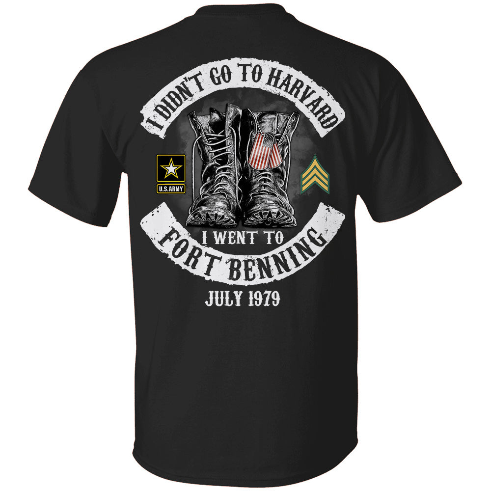 I Didn'T Go To Harvard I Went To Military Base Custom Branch Rank Year Shirt, Personalized Shirt For Veteran
