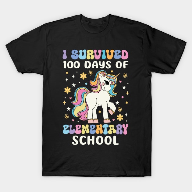 I Survived 100 Days Of Elementary School Groovy Unicorn T-Shirt
