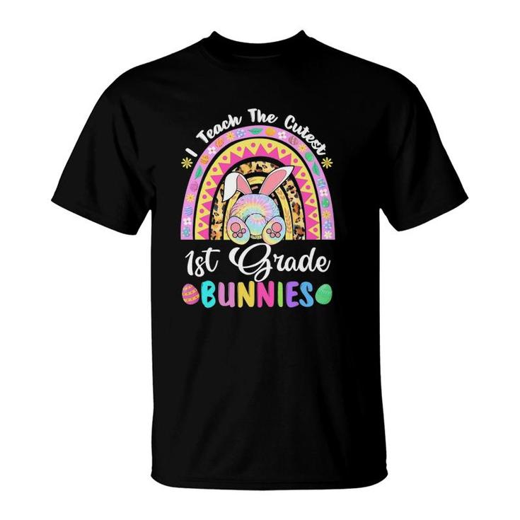 I Teach The Cutest 1St Grade Bunnies Teacher Easter Rainbow T-Shirt