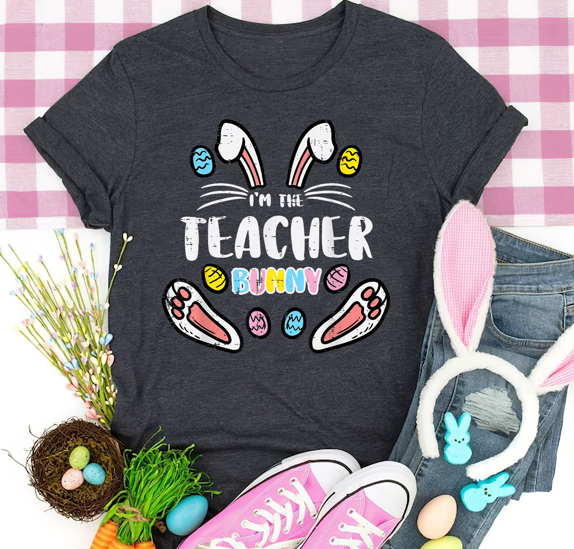 Im The Teacher BunnyShirt, Premium Shirt, Jesus Shirt, Easter Shirt, Gift Easter, Easter Shirt For Boy, Girls