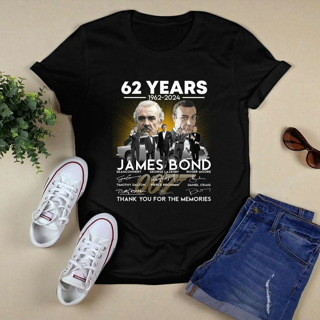 James Bond 62 Years 1962 2024 Signatures Thank You For The Memories Shirt, Classic Style T-Shirt, Premium Shirt
