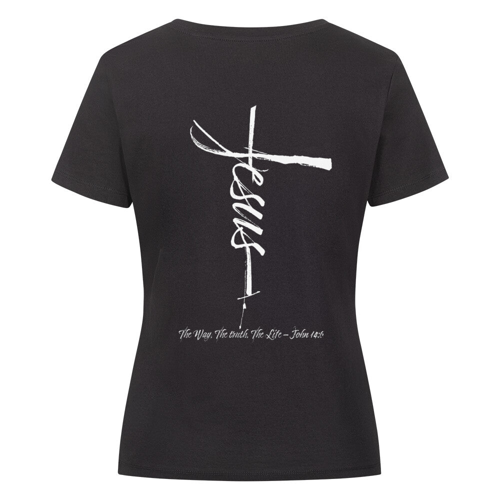 Jesus Cross Frauen Shirt, Unisex Backprint