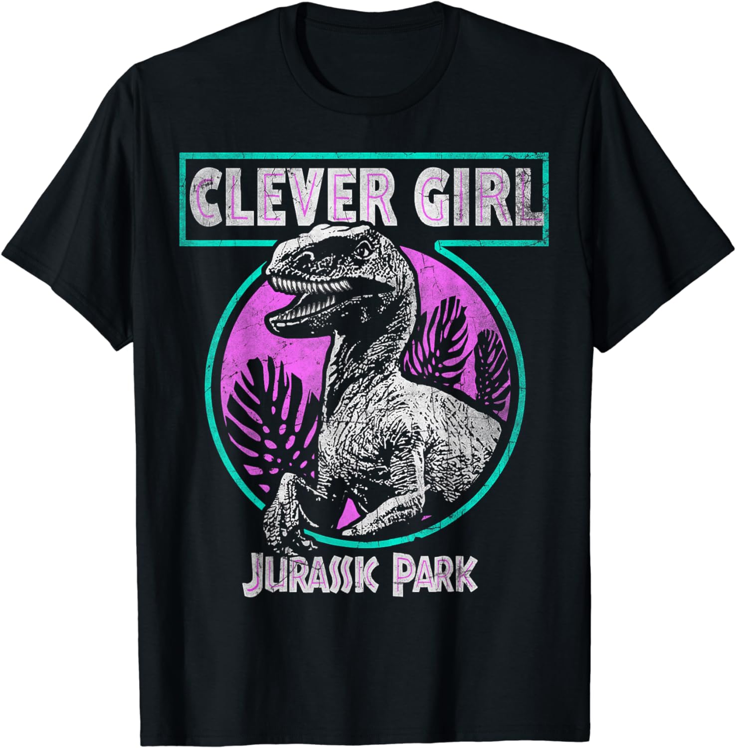 Jurassic Shirt, Jurassic Park Distressed Teal Raptor Clever Short Sleeve T-Shirt, Premium Shirt