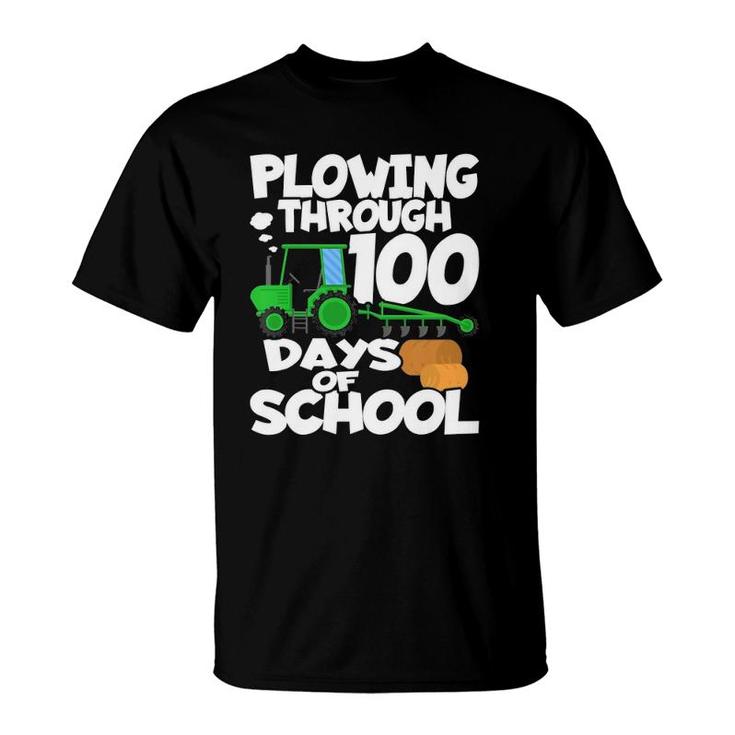 Kids Plowing Through 100 Days Of School - Farmer & Tractor T-Shirt
