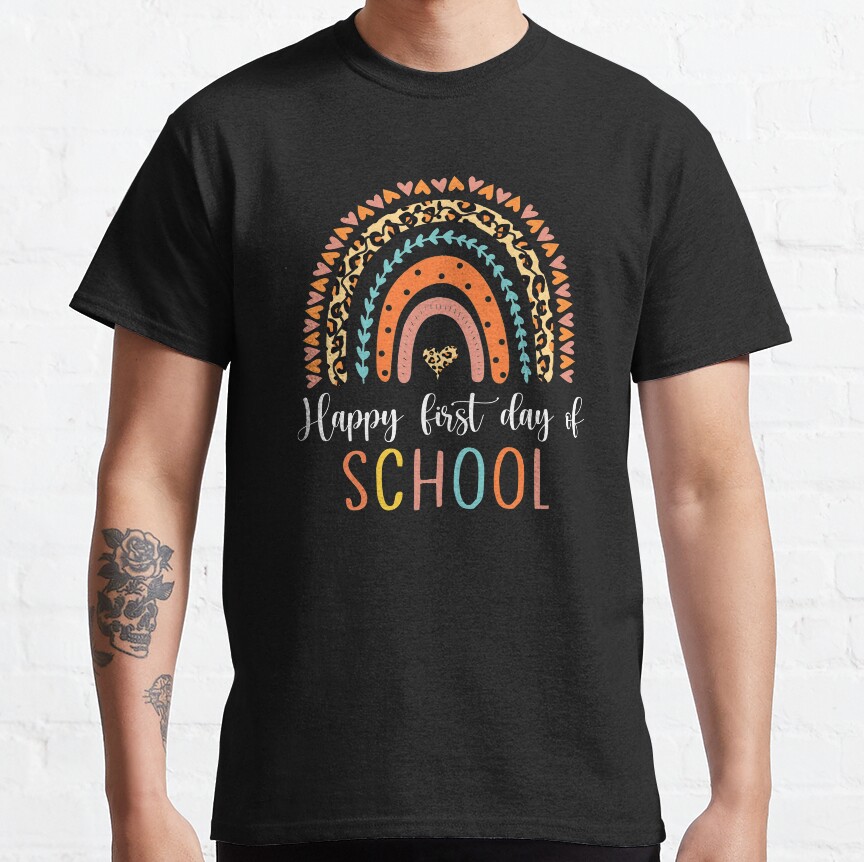 Leopard Rainbow Kindergarten Teacher First Day Of School Classic T-Shirt