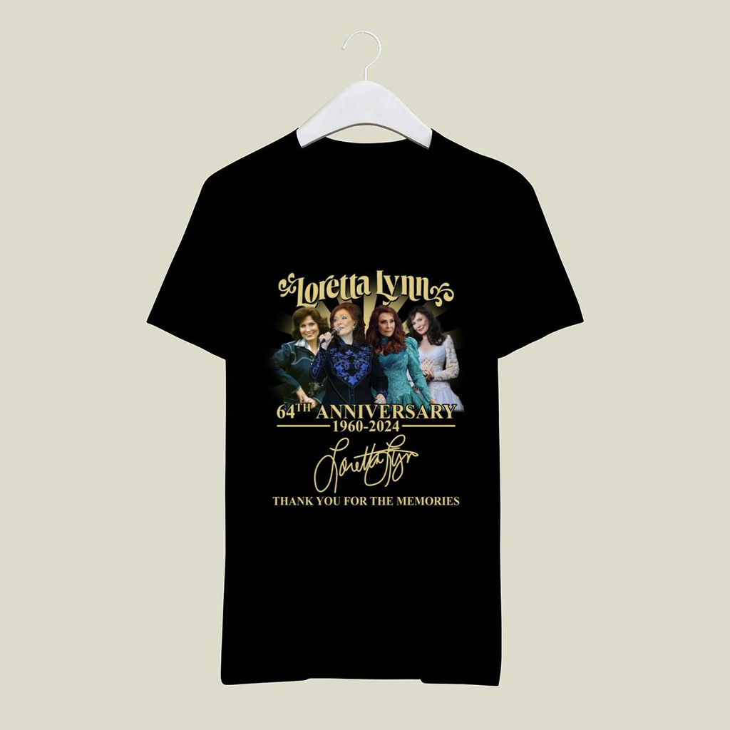 Loretta Lynn 64Th Anniversary 1960 2024 Signature Thank You For The Memories T-Shirt, Classic Style T-Shirt, Premium Shirt