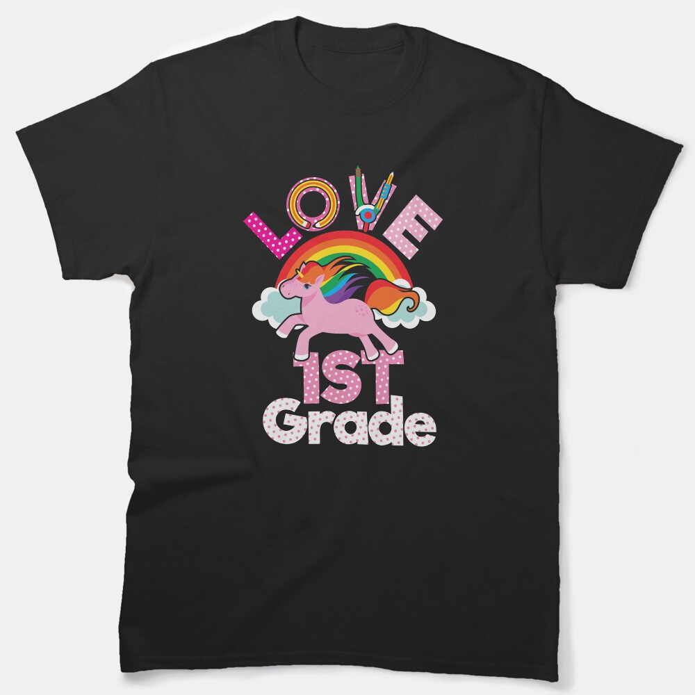 Love 1St Grade Unicorn Funny Girls Elementary Student Classic T-Shirt