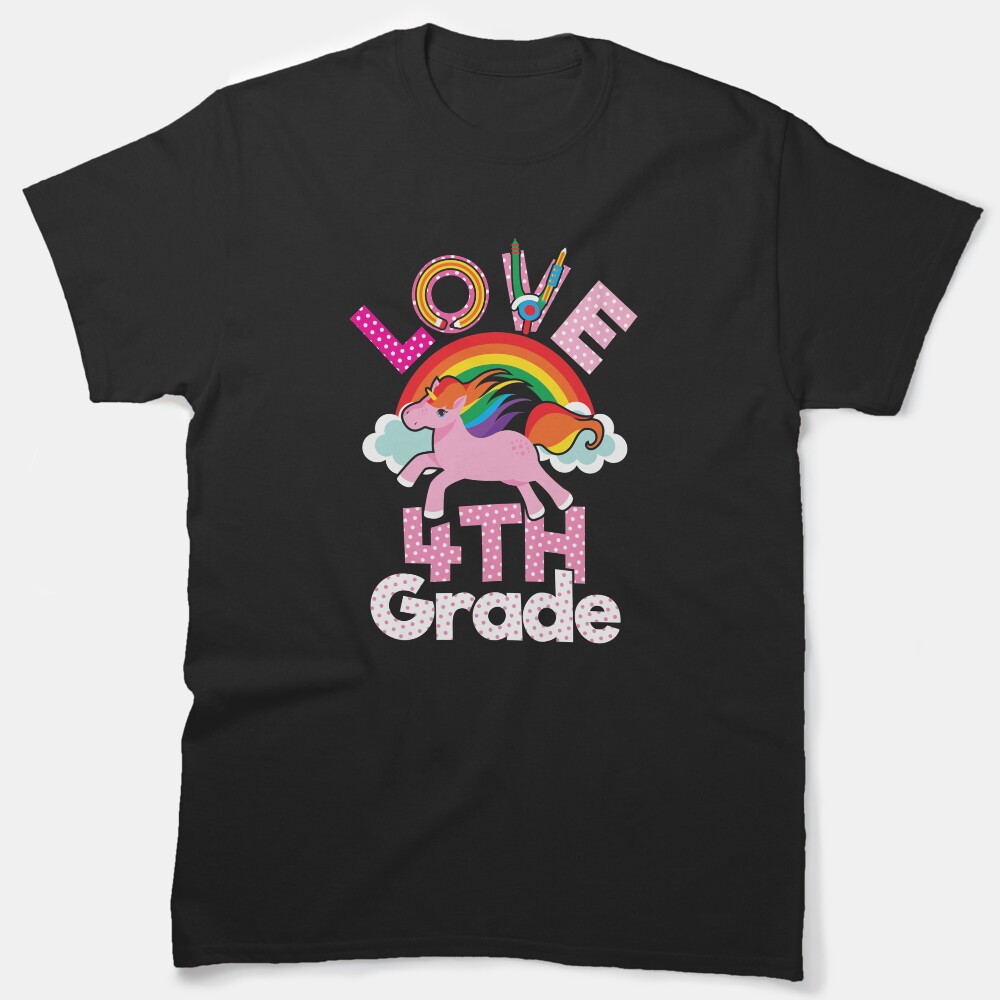 Love 4Th Grade Unicorn Funny Girls Elementary Student Classic T-Shirt