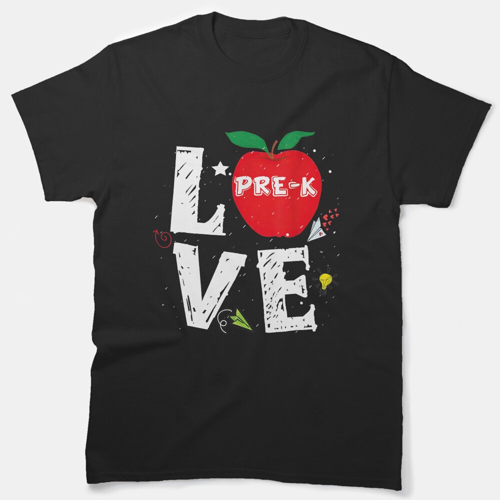Love Pre-K Cute Apple Preschool Teachers Students Back To School Gift Classic T-Shirt