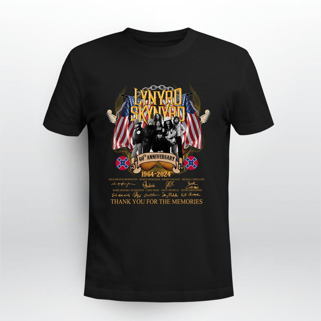 Lynyrd Skynyrd 60Th Anniversary 1964 2024 Thank You For The Memories T-Shirt, Classic Style T-Shirt, Premium Shirt