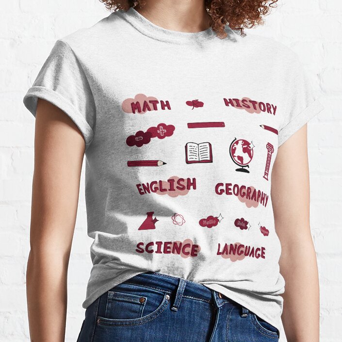 Maroon School Subjects Sticker Pack Classic T-Shirt