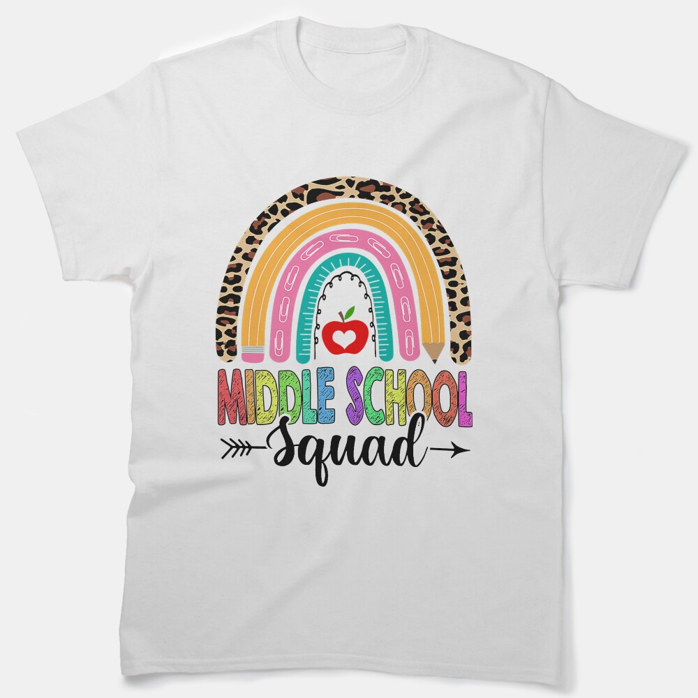 Middle School Squad Rainbow Leopard Pencil Teachers Students Back To School Gift Classic T-Shirt