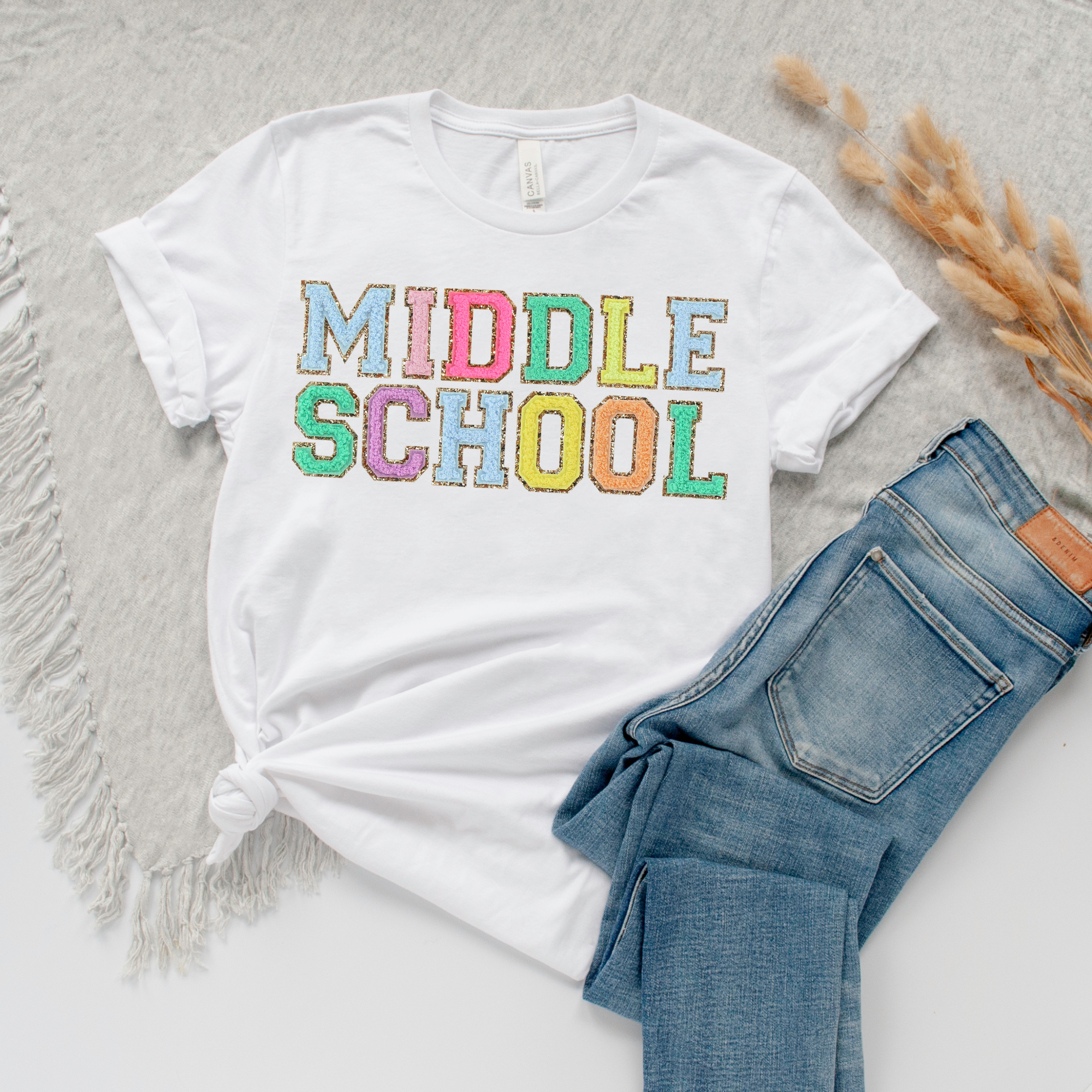 Middle School Teacher Shirt (Faux Letter Patches)