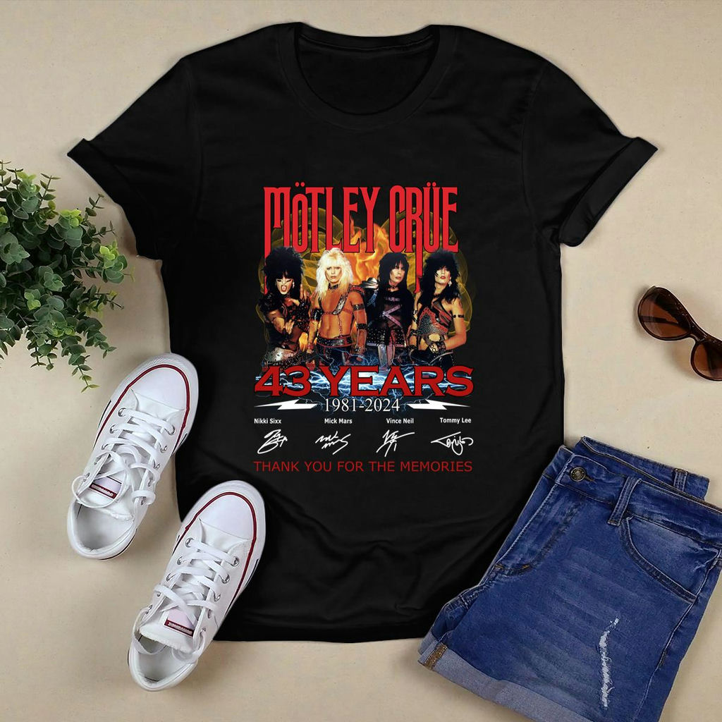 Motley Crue 43 Years Of 1981 2024 Thank You For The Memories T-Shirt, Classic Style T-Shirt, Premium Shirt