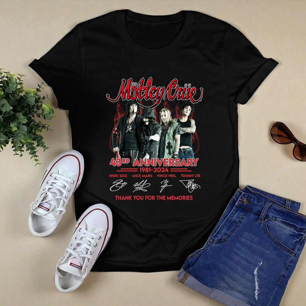 Motley Crue 43Rd Anniversary 1981 2024 Thank You For The Memories T-Shirt, Classic Style T-Shirt, Premium Shirt