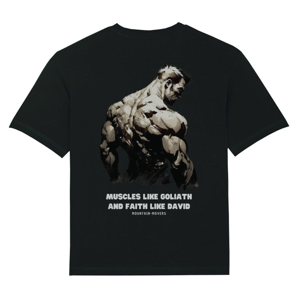 Muscles Like Goliath & Faith Like David Gym Oversized Shirt, Unisex Backprint