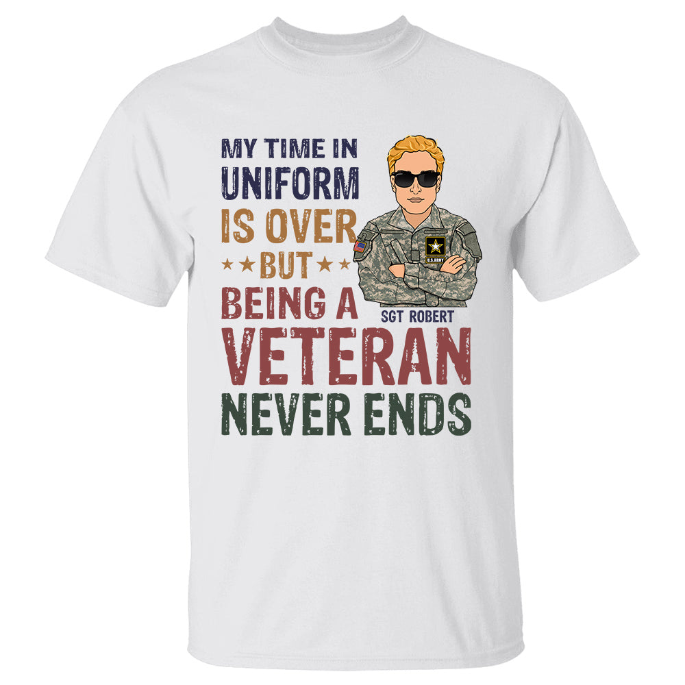 My Time In Uniform Is Over But Being A Veteran Never Ends Vintage Personalized Branch Name Shirt For Veteran Shirt, Personalized Shirt For Veteran