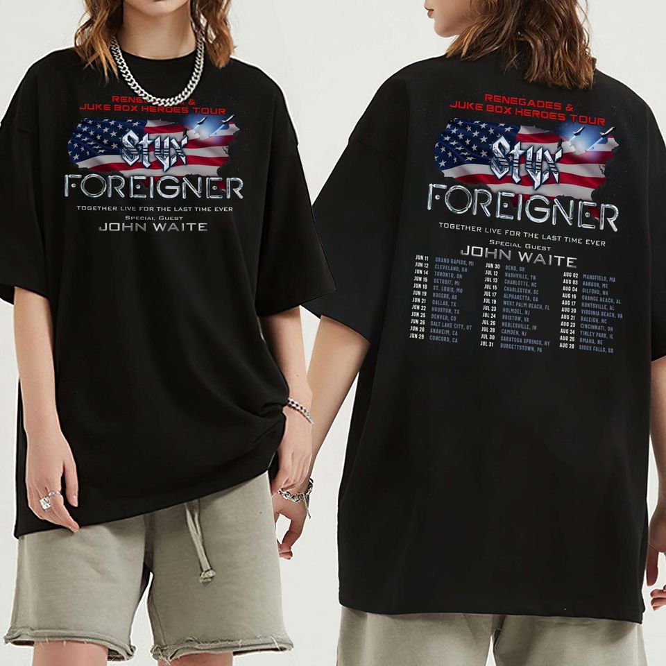 Styxs Band And Foreigner Band Shirt, Renegades And Juke Box Heroes Tour 2024 Shirt, Singer Shirt, Ablum Music Shirt, Fan Shirt, Trend Shirt