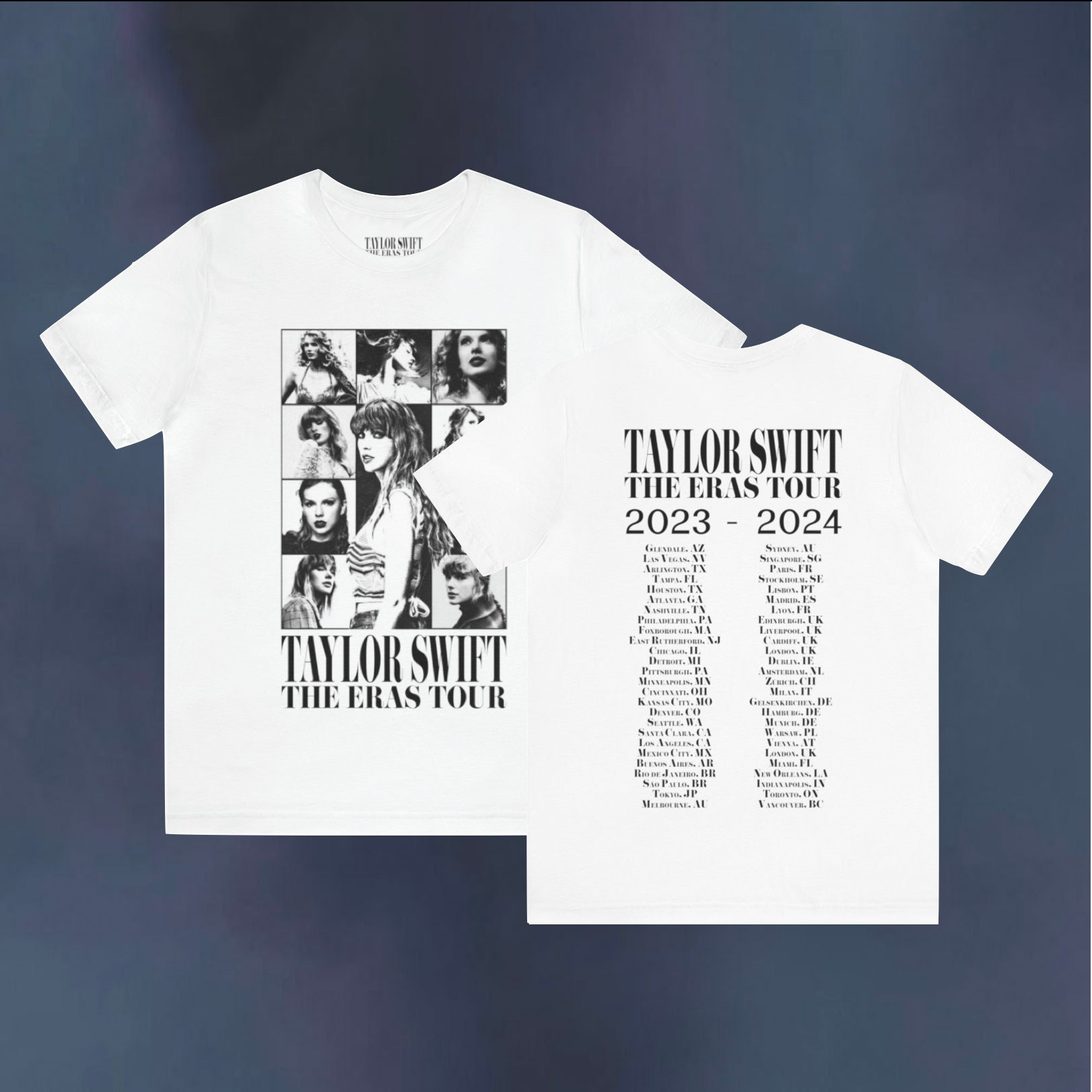 Taylor Swift The Eras Tour Black & White Tour Shirt Australia Uk London Brazil France 2024 International Unisex T-Shirt Tee Dupe Swiftie, Singer Shirt, Ablum Music Shirt, Fan Shirt, Trend Shirt